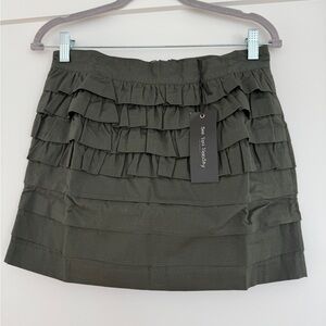 See You Monday NWT Olive Ruffle Mini Skirt